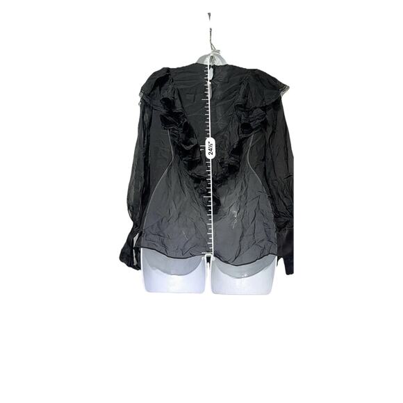 J.ING Black Ruffled Long Sleeve 100% Mulberry Silk Blouse Top Size M - Picture 6 of 10